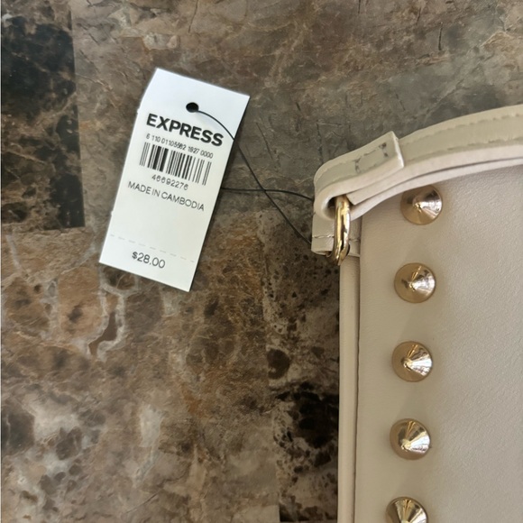 Express Wristlet Cream Studded Clutch Zip Closure Purse New with Flaw Shown - Picture 3 of 8